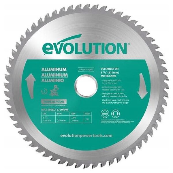Evolution Piła widiowa TCT do cięcia aluminium 210mm 60z - do pił ukośnych 8507568 849713090874