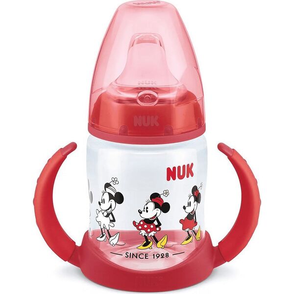 NUK Butelka do nauki picia z uchwytem i wskaźnikiem temperatury Myszka Minnie 150 ml czerwona Nuk 9549930 4008600387329
