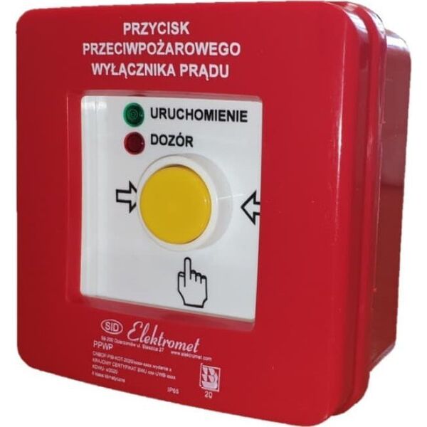 Elektromet Przycisk ppoż. n/t 2 tory prądowe 12A R-Z przyciskowy diody czerw/ziel 230V AC/230V AC PPWP-1 B/4 904406 9595632 5906197481712