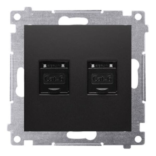 Kontakt-Simon Simon 54 Gniazdo komputerowe podwójne RJ45 kategoria 6 z przesłoną przeciwkurzową (moduł) czarny mat D62.01/49 9643911 5902787871444