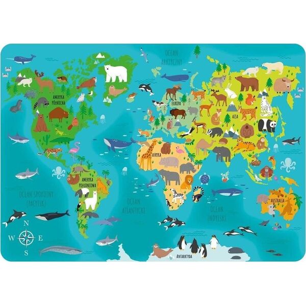 Derform Podkładka laminowana Mapa Świata Zwierzęta DERFORM 9885296 5901130090464