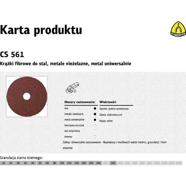 Klingspor K.FIBRA KRĄŻEK 125 gr.180 CS561 /25szt K11020 9921297 4014855013531