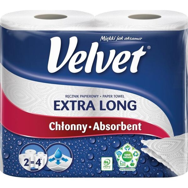 Velvet Ręczniki w roli celulozowe VELVET Najdłuższy, 2-warstwowe, 90 listków, 2szt., białe 10624125 5901478998828