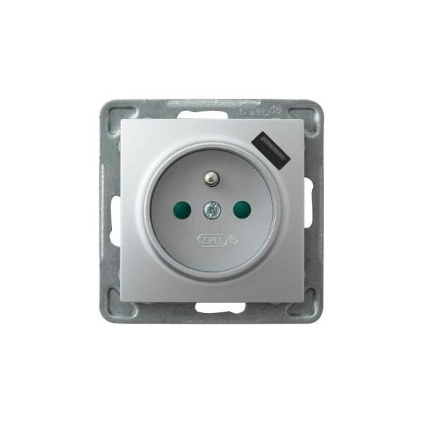 Ospel Gniazdo pojedyncze Ospel Impresja GP-1YZPUSB/m/18 z uziemieniem z przesłonami z ładowarką USB 2,1A srebrne 10800238 5907577494643