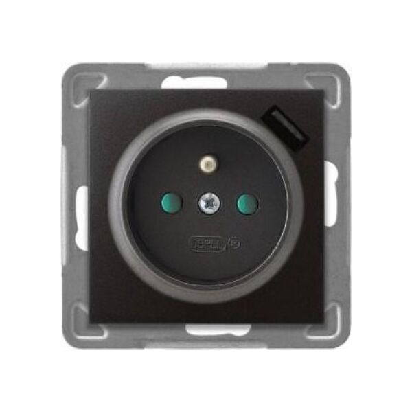 Ospel Gniazdo pojedyncze Ospel Impresja GP-1YZPUSB/m/50 z uziemieniem z przesłonami z ładowarką USB 2,1A antracyt 10800242 5907577494681