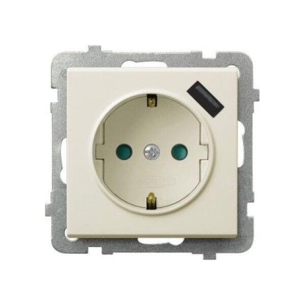 Ospel Gniazdo pojedyncze Ospel Sonata GP-1RSPUSB 2,1A/m/27 z uziemieniem schuko z przesłonami z ładowarką USB 2,1A ecru 10800248 5907577494735