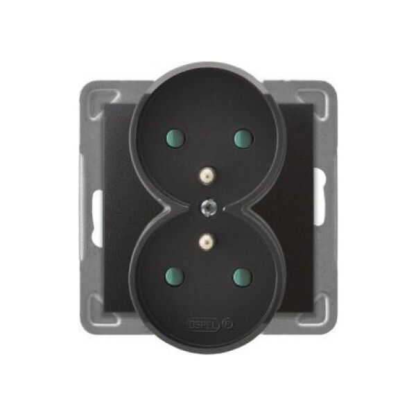 Ospel Gniazdo podwójne Ospel Impresja GP-2YRAZP/m/50 z uziemieniem z przesłonami do ramek Prestige antracyt 10800351 5907577480783