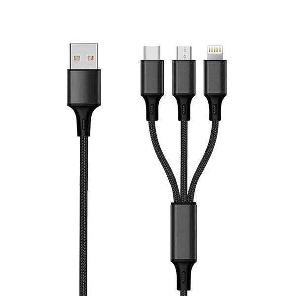 Kabel USB 2GO USB-A - USB-C + microUSB + Lightning 1.5 m Czarny (797153) 11261364 4010425971539