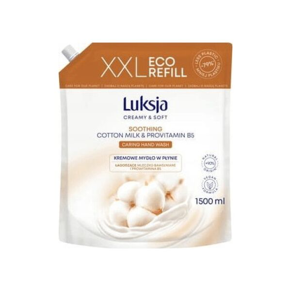 Luksja Luksja Creamy & Soft Kremowe mydło w płynie Mleczko Bawełniane i Prowitamina B5 1500 ml opakowanie uzupełniające 11286307 5900536349251