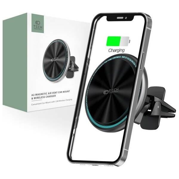 Tech-Protect TECH-PROTECT A2 MAGNETIC MAGSAFE VENT CAR MOUNT WIRELESS CHARGER 15W BLACK 11650831 9589046926730