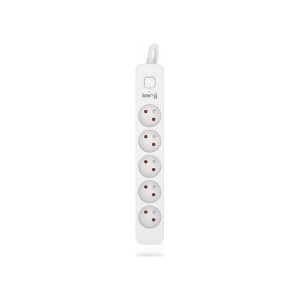 Kerg Przedłużacz KERG z wyłącznikiem-5 gniazd-biało-szary-1,5m-10A-H05VV-F-3x1,0mm2 12613462 5901791150156