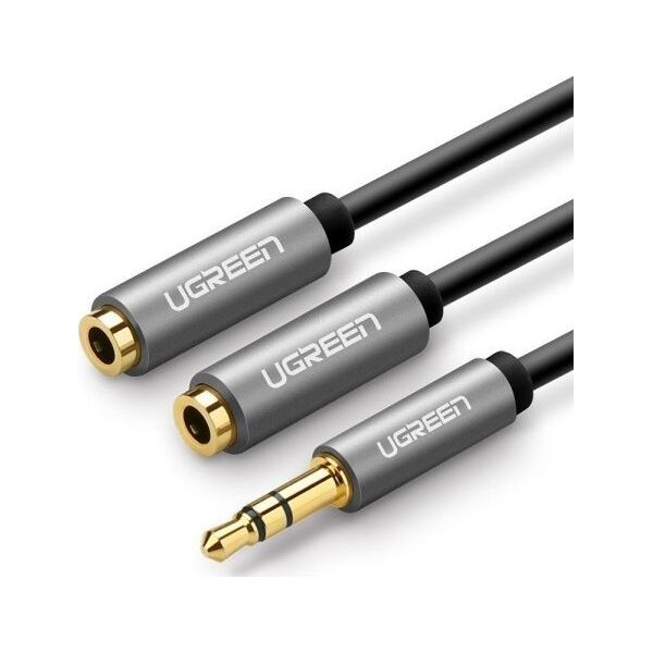 Kabel Ugreen Jack 3.5mm - Jack 3.5mm x2 0.2m srebrny (10532B) 13112851 6957303807017