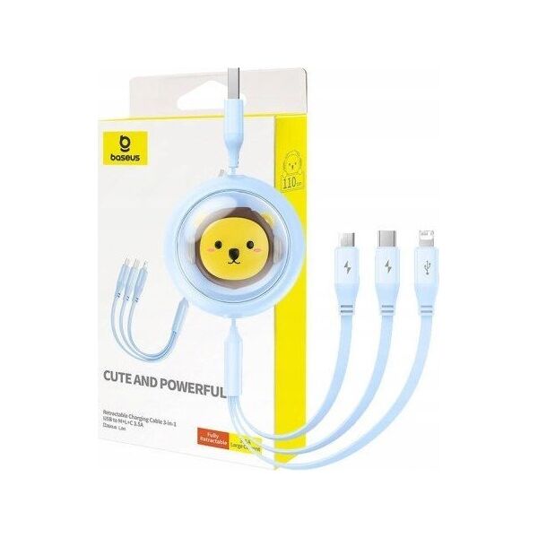 Kabel USB Baseus USB-A - USB-C + microUSB + Lightning 1.1 m Niebieski (P10362900311-00) 13124787 6932172645502