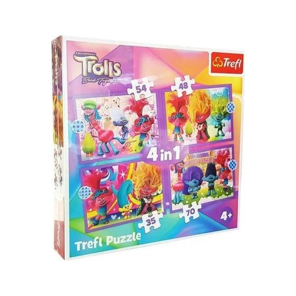 Trefl Puzzle 4w1 Przygody kolorowych Trolli TREFL 13146972 5900511346220