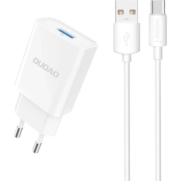 Ładowarka Dudao Ładowarka sieciowa Dudao A4EU USB-A 2.1A - biała + kabel USB-A - USB-C 13252084 6976625331970