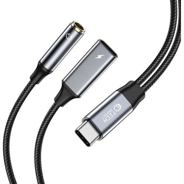 Adapter USB Tech-Protect TECH-PROTECT ULTRABOOST CABLE ADAPTER TYPE-C TO MINI JACK 3.5MM & TYPE-C BLACK 13273316 9319456607383
