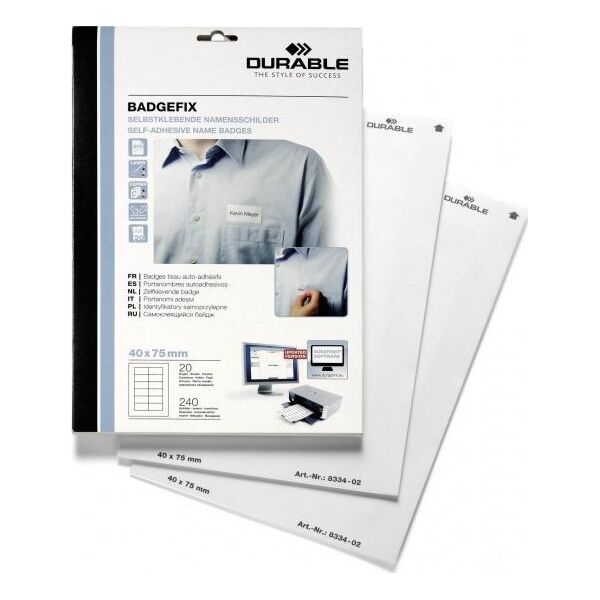 Durable DURABLE Namensschilder Selbstkl. BADGEFIX 40x75mm 240Schilde 13333570 4005546806662