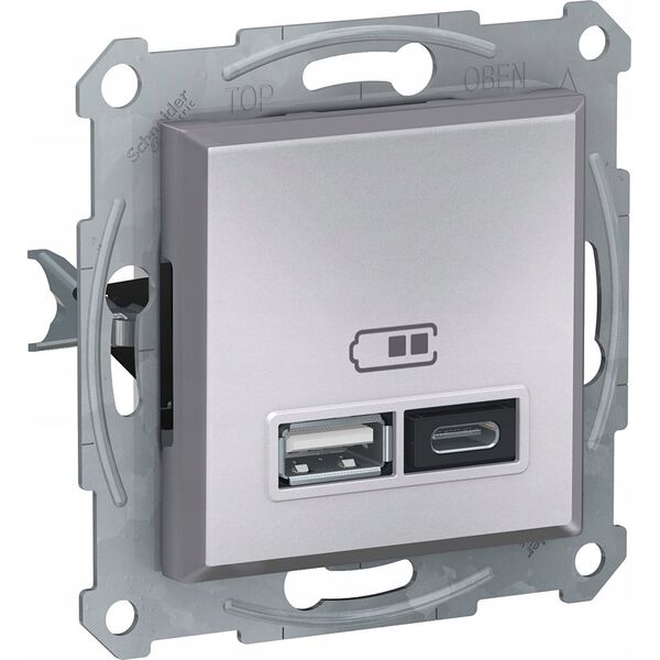 SCHNEIDERE Gniazdo ładowania USB Schneider Asfora EPH2700361 podtynkowe A+C 2,4A bez ramki aluminium 13477171 3606489516727