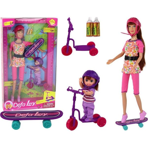 LeanToys Zestaw Lalek Lucy Różowy Hulajnoga Deskorolka Kaski 13674702 5905515352383