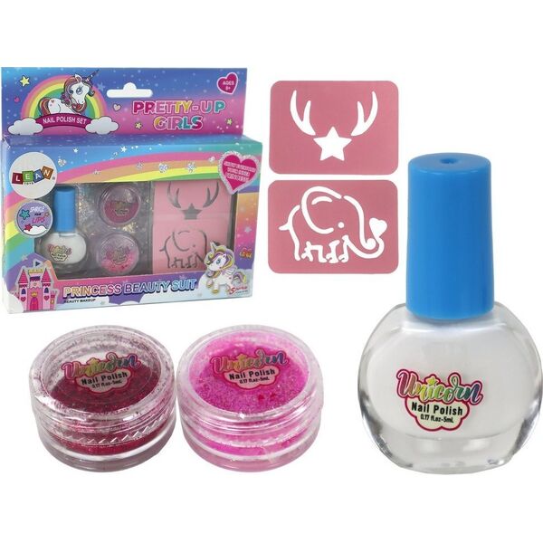 LeanToys Zestaw Piękności Lakiery Do Paznokci Sypki Brokat Szablony 13675400 5905884451007