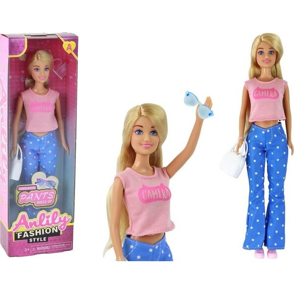LeanToys Lalka Dla Dzieci Anlily Długie Blond Włosy Torebka Okulary Różowa Bluzka 13675580 5905884455050
