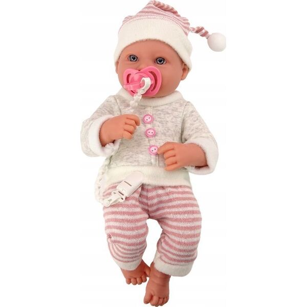 LeanToys Lalka Bobas Sweterek Czapeczka W Paski Smoczek Różowy 13676115 5905991009245