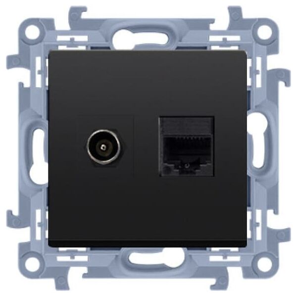 Kontakt-Simon Gniazdo antenowe Kontakt-Simon Simon 10 CASFRJ455.01/49 typu "F" + RJ45 kat.5e moduł czarny mat 13685127 5902787877545