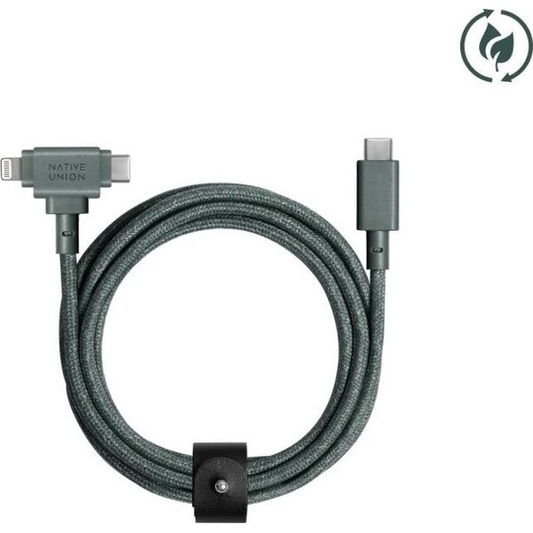 Kabel USB Native Union USB-C - USB-C + Lightning 1.5 m Zielony (BELT-CCL-GRN-NP) 13811825 4895200477181