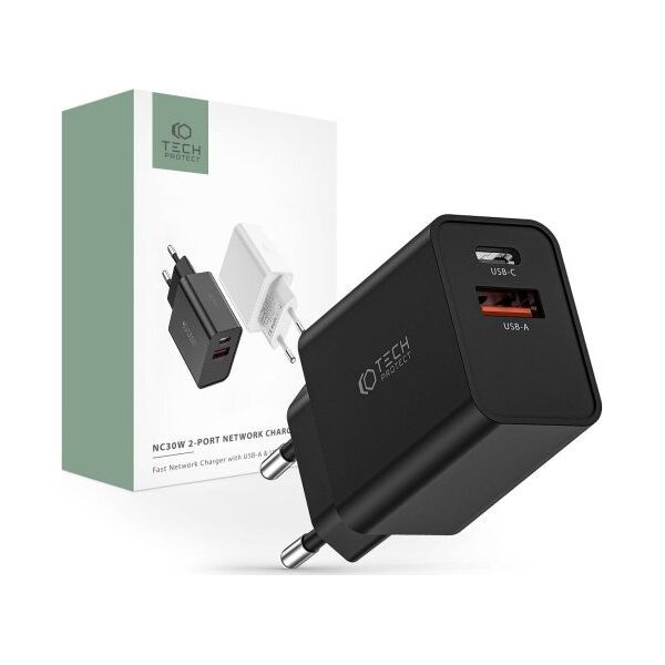 Ładowarka Tech-Protect TECH-PROTECT NC30W 2-PORT NETWORK CHARGER PD30W/QC3.0 BLACK 13816395 9490713935187