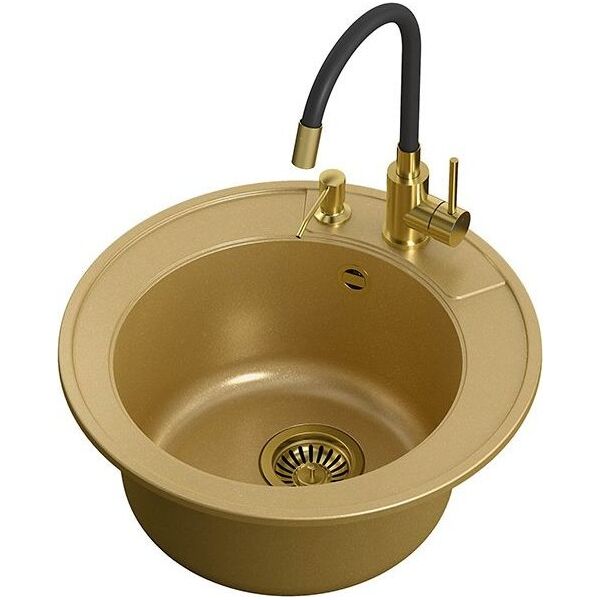 Zlewozmywak Steiner ART MORGAN 210 (51x20) GraniteQ Art Gold z syfonem manualnym, baterią Maggie i dozownikiem - złoty 13874858 5904310994903