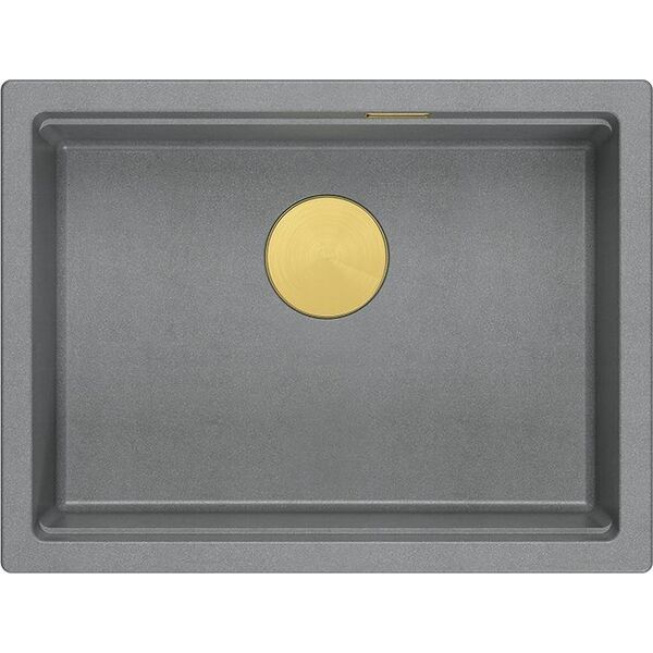 Zlewozmywak GraniteQ LOGAN 100 GraniteQ zlewozmywak silver stone 59,5x45,1x21,5 cm 1-komorowy wpuszczany z syfonem manualnym złoty 13876917 5905505500695