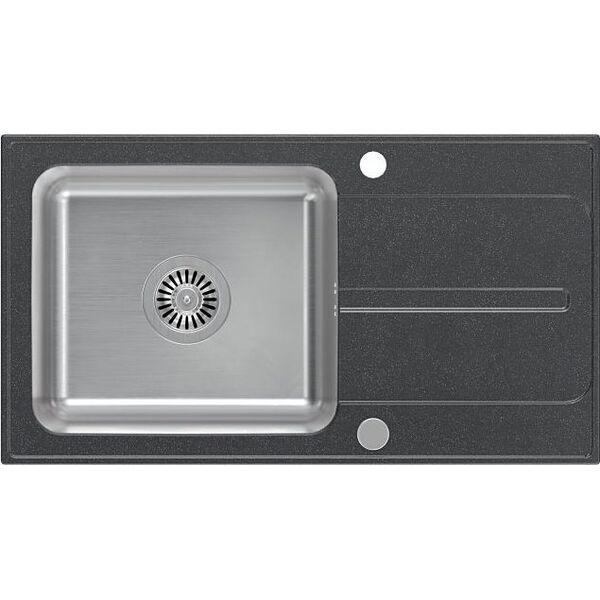 Zlewozmywak Steiner RALPH 111 Fusion GraniteQ black dotted (czarny) z komorą stalową (780x430x190) z syfonem manualnym i zaślepką 13949663 5904310995924