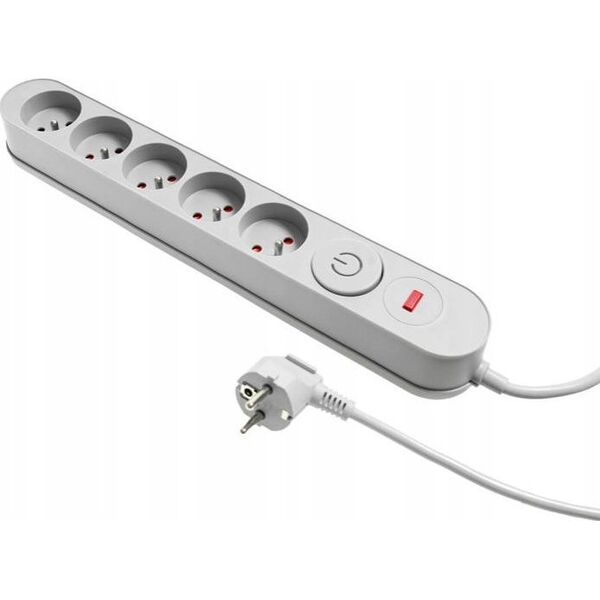 Listwa zasilająca Plastrol Plastrol Filtr W-00022 listwa zasilająca z układem przeciwprzepięciowym pięć gniazd, włącznik szara 13955282 5902273423911