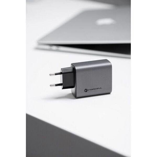 Ładowarka ForCell FORCELL F-ENERGY GaN VT-42B ładowarka sieciowa 2 x Typ C + USB A PD QC4.0 4A 65W szara 13959160 5903396231452