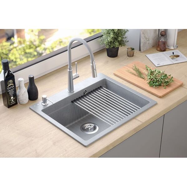 Zlewozmywak Steiner KURT 110 WORKSTATION GraniteQ zlewozmywak granitowy soft taupe 1-komorowy z/o (59,5x50x21,5) z syfonem i dozownik + Qmata + deska 13962332 5905505500374