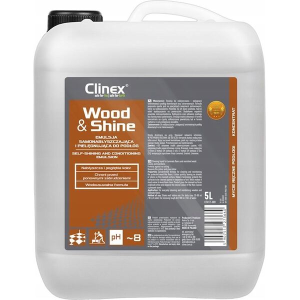 Clinex Clinex Wood&Shine - Emulsja samonabłyszczająca i pielęgnująca podłogi - 5 l 14014013 5907513275343
