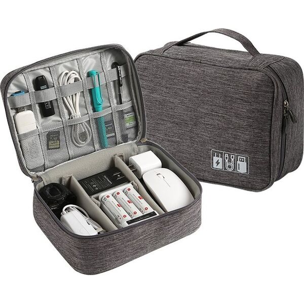 OEM Etui Organizer Saszetka na kable, ładowarki szary 1 suwak 14066995 5901313055358