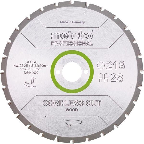 MBG - PIOTR KIŹLIŃSKI METABO PIŁA TARCZOWA HW/CT 216x30x28z    CORDLESS CUT WOOD PROFESSIONAL 14104862 4061792173804