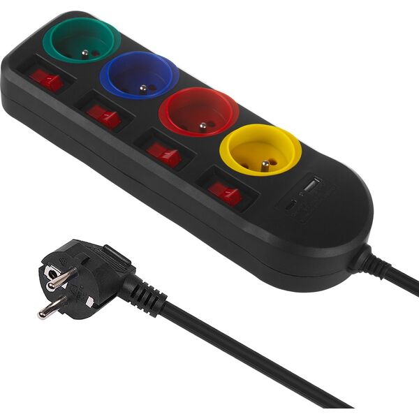 Listwa zasilająca Maclean Listwa zasilająca 4 gniazda + 2xUSB  MCE508 B 14143533 5902211135739