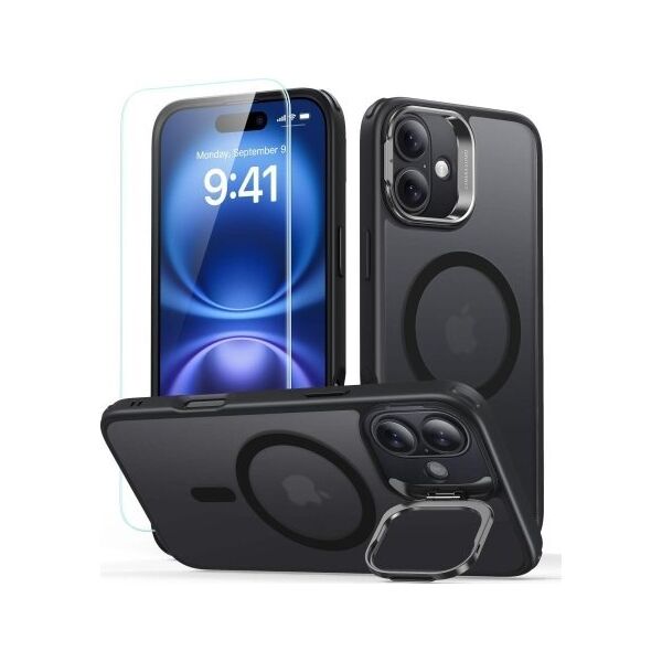ESR Zestaw etui ESR Classic Hybrid Kickstand Halolock MagSafe + Szkło hartowane na iPhone 16 - czarne 14202284 4894240243626