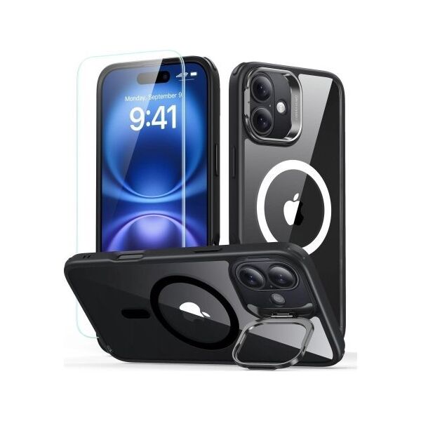 ESR Zestaw etui ESR Classic Hybrid Kickstand Halolock MagSafe + Szkło hartowane na iPhone 16 - czarne 14202287 4894240243640