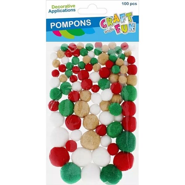 Craft with Fun OZDOBA DEK POMPON 100SZT/4KOL MIX CF PBH 12/144 14222987 5905523635959