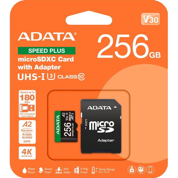 Karta ADATA Speed Plus MicroSDXC 256 GB Class 3 UHS-I/U3 A2 V30 (UD256GUI3V30A2SP-RA1)