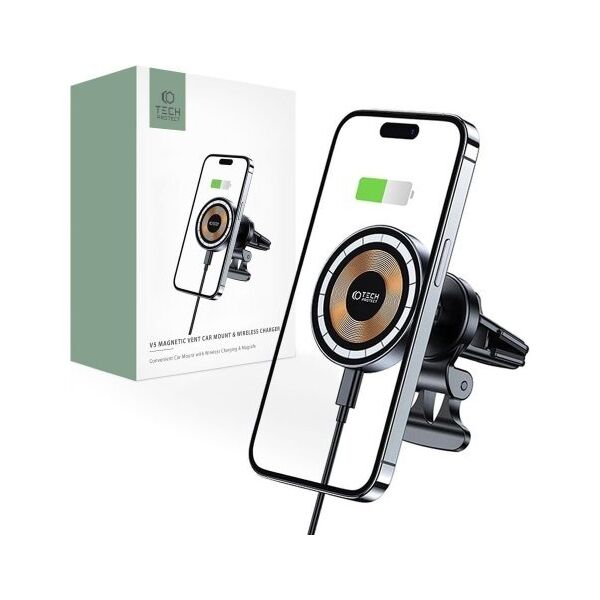 Tech-Protect TECH-PROTECT MM15W-V5 MAGNETIC MAGSAFE VENT CAR MOUNT WIRELESS CHARGER 15W BLACK 13816383 9490713934739