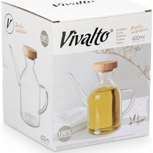Vivalto Butelka na oliwę INTRA z bambusową pokrywką, 600 ml