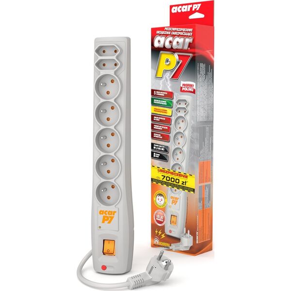 Listwa zasilająca Acar P7 przeciwprzepięciowa 7 gniazd 3 m szara (W0118) 24408 5904743180212