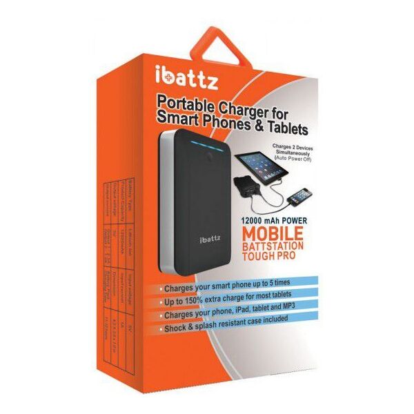 Powerbank iBattz BattSTation Tough Pro 12000mAh Czarno-srebrny 666479 6952319218291