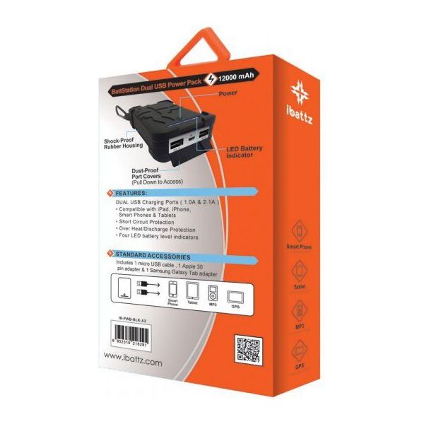 Powerbank iBattz BattSTation Tough Pro 12000mAh Czarno-srebrny 666479 6952319218291