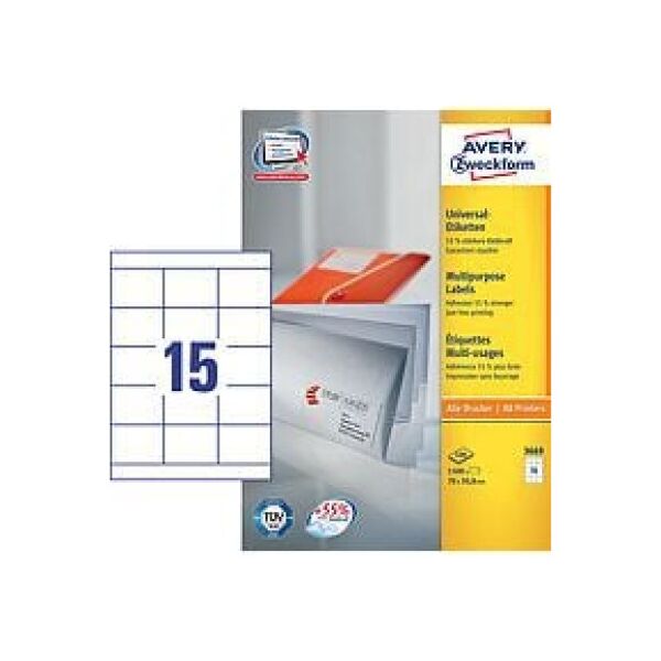 Avery Zweckform Etykiety Uniwersalne, Białe 70x50.8mm 100 arkuszy (3669) 709733 4004182036693