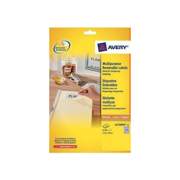 Avery Zweckform Białe usuwalne minietykiety 17.8x10mm 25 arkuszy (L4730REV-25) 709675 4004182047309